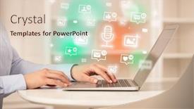  Presentation with social media network - PPT theme consisting of young-person-surfing-on-social background and a lemonade colored foreground