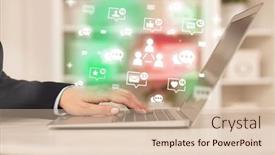  Presentation with social media network - Presentation design with young-person-surfing-on-social background and a soft green colored foreground