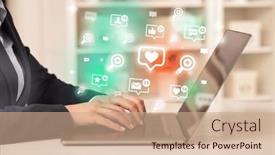  Presentation with social media network - Presentation theme featuring young-person-surfing-on-social background and a coral colored foreground