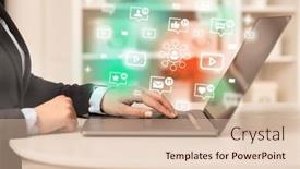  Presentation with social media network - Presentation theme having young-person-surfing-on-social background and a soft green colored foreground