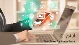  Presentation with social media network - Presentation theme having young-person-surfing-on-social background and a coral colored foreground