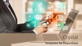  Presentation with social media network - Presentation theme featuring young-person-surfing-on-social background and a coral colored foreground