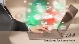  Presentation with social media network - Slide deck consisting of young-person-surfing-on-social background and a coral colored foreground