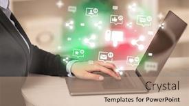  Presentation with social media network - Slide set enhanced with young-person-surfing-on-social background and a coral colored foreground