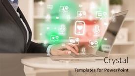  Presentation with social media network - Presentation theme consisting of young-person-surfing-on-social background and a coral colored foreground