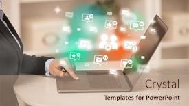  Presentation with social media network - Slides enhanced with young-person-surfing-on-social background and a coral colored foreground