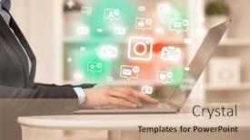  Presentation with social media network - Slide set featuring young-person-surfing-on-social background and a coral colored foreground