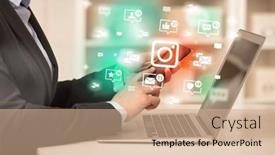  Presentation with social media network - Slide deck with young-person-surfing-on-social background and a coral colored foreground