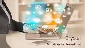  Presentation with social media network - PPT theme consisting of young-person-surfing-on-social background and a lemonade colored foreground