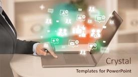  Presentation with social media network - Presentation design with young-person-surfing-on-social background and a coral colored foreground