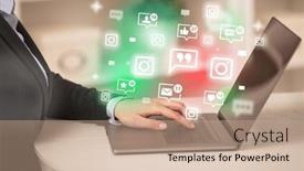  Presentation with social media network - Slide set having young-person-surfing-on-social background and a coral colored foreground