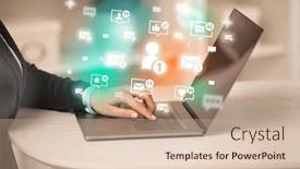  Presentation with social media network - Slide deck with young-person-surfing-on-social background and a coral colored foreground