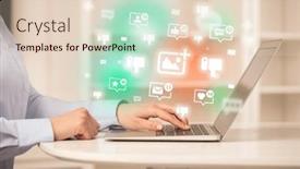  Presentation with social media network - PPT layouts with young-person-surfing-on-social background and a lemonade colored foreground