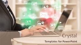  Presentation with social media network - Presentation with young-person-surfing-on-social background and a  colored foreground