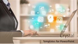  Presentation with social media network - Theme consisting of young-person-surfing-on-social background and a coral colored foreground