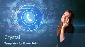  Presentation with conference phone calls - PPT theme featuring young-person-talking background and a ocean colored foreground