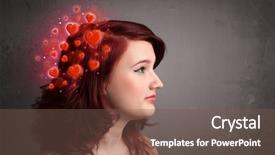  Presentation with hearts - Presentation design consisting of young person thinking about love with glowing red hearts background and a violet colored foreground