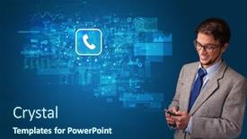  Presentation with mail - Cool new slide set with young person using phone with mail and online communication concept backdrop and a ocean colored foreground