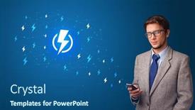  Presentation with power - Presentation theme with young person using phone with power concept background and a ocean colored foreground