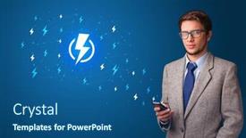  Presentation with brain power concept 3d - Presentation theme featuring young person using phone with power concept background and a ocean colored foreground