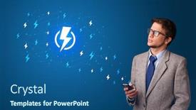  Presentation with power - Presentation theme enhanced with young person using phone with power concept background and a ocean colored foreground