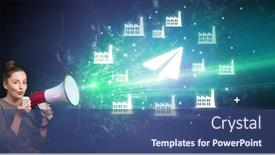  Presentation with airplane baby concept - Slide deck having young-person-with-megaphone background and a ocean colored foreground