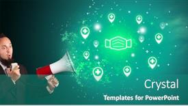  Presentation with healthcare - Audience pleasing PPT theme consisting of young-person-with-megaphone backdrop and a teal colored foreground