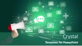  Presentation with networking - Presentation design featuring young-person-with-megaphone background and a ocean colored foreground