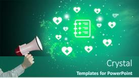  Presentation with healthcare - Colorful presentation theme enhanced with young-person-with-megaphone backdrop and a ocean colored foreground