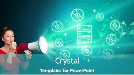  Presentation with related - Audience pleasing presentation consisting of young-person-with-megaphone backdrop and a teal colored foreground