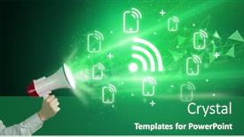  Presentation with related - Theme featuring young-person-with-megaphone background and a ocean colored foreground