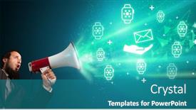  Presentation with related - Slide set enhanced with young-person-with-megaphone background and a teal colored foreground