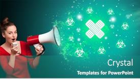  Presentation with healthcare - Slide set consisting of young-person-with-megaphone background and a teal colored foreground