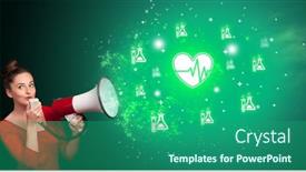  Presentation with healthcare - PPT theme having young-person-with-megaphone background and a ocean colored foreground