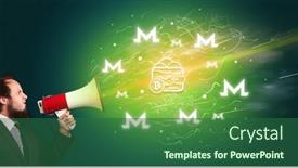  Presentation with crossroads icon - Presentation theme enhanced with young-person-with-megaphone background and a ocean colored foreground