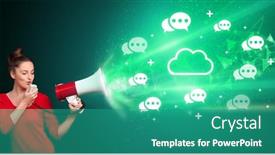  Presentation with related - Presentation theme with young-person-with-megaphone background and a teal colored foreground