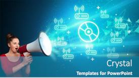  Presentation with related - PPT theme consisting of young-person-with-megaphone background and a  colored foreground