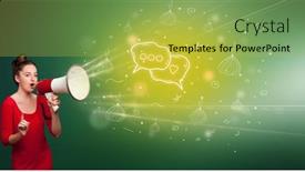  Presentation with healthy food - PPT theme having young-person-with-megaphone background and a yellow colored foreground