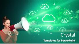  Presentation with related - Theme featuring young-person-with-megaphone background and a teal colored foreground