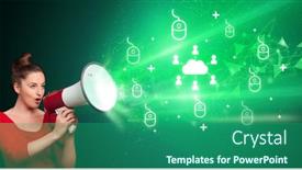  Presentation with related - Presentation having young-person-with-megaphone background and a ocean colored foreground