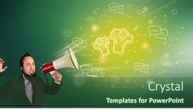  Presentation with healthy food - PPT theme consisting of young-person-with-megaphone background and a ocean colored foreground