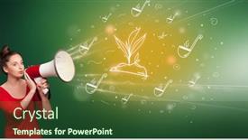  Presentation with healthy food - Presentation theme with young-person-with-megaphone background and a forest green colored foreground