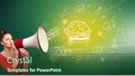  Presentation with healthy food - Slide deck consisting of young-person-with-megaphone background and a forest green colored foreground