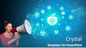  Presentation with healthcare - PPT theme featuring young-person-with-megaphone background and a teal colored foreground