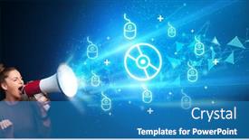  Presentation with related - Slide set consisting of young-person-with-megaphone background and a  colored foreground