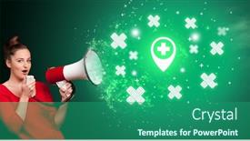  Presentation with healthcare - Slides enhanced with young-person-with-megaphone background and a ocean colored foreground