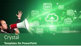  Presentation with related - Presentation theme with young-person-with-megaphone background and a ocean colored foreground