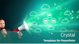  Presentation with related - Slides consisting of young-person-with-megaphone background and a teal colored foreground