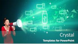  Presentation with related - Theme featuring young-person-with-megaphone background and a teal colored foreground