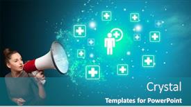  Presentation with healthcare - Slide set featuring young-person-with-megaphone background and a teal colored foreground